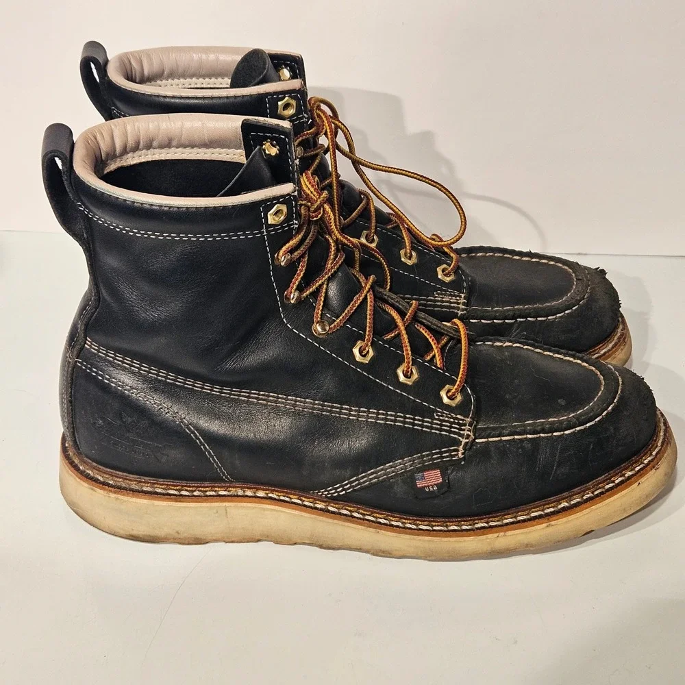 Thorogood Moc Toe Work Boots Mens 10 Black Leather American Heritage 814-6201